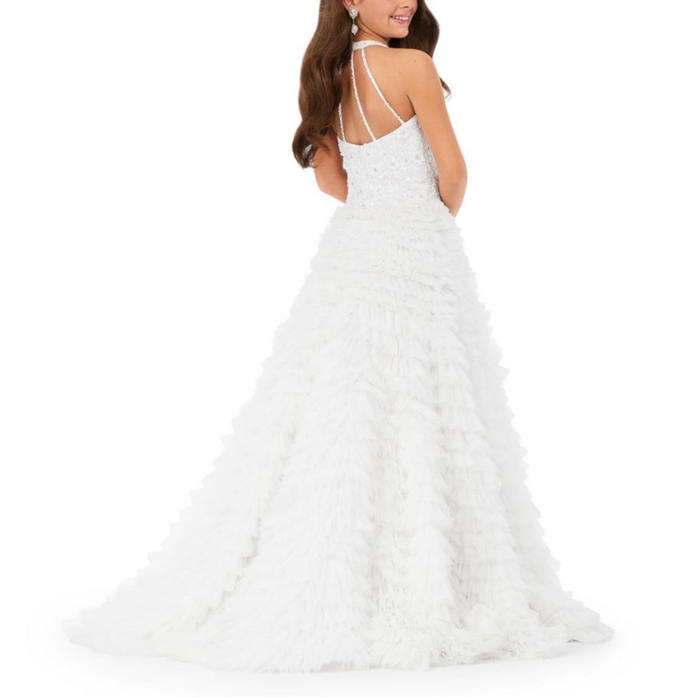 Girls' White Ruffled Halter-Style Formal Dress - Picture 2 of 2